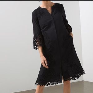 Chicos 100% Cotton Black Embroidered Flute Sleeve Dress Chicos Size 2.5 US 14.